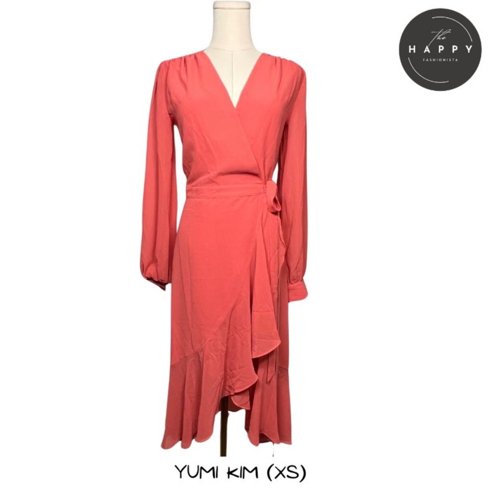 NWOT Yumi Kim Coral Wrap Dress with Sheer Long Sleeves (XS)